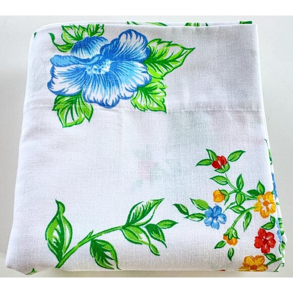 Vintage 70s flat/top sheet, red, yellow blue flowers, greenery, Lady Pepperell - Picture 7 of 8